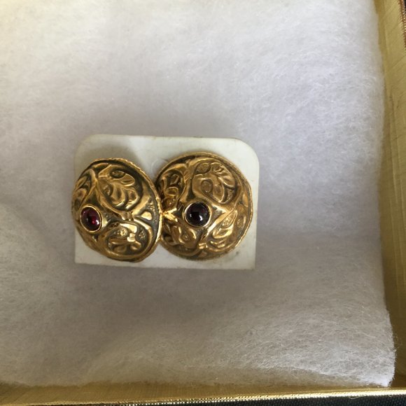 MMA Gold Tone and Red Stone Earrings - Picture 1 of 2